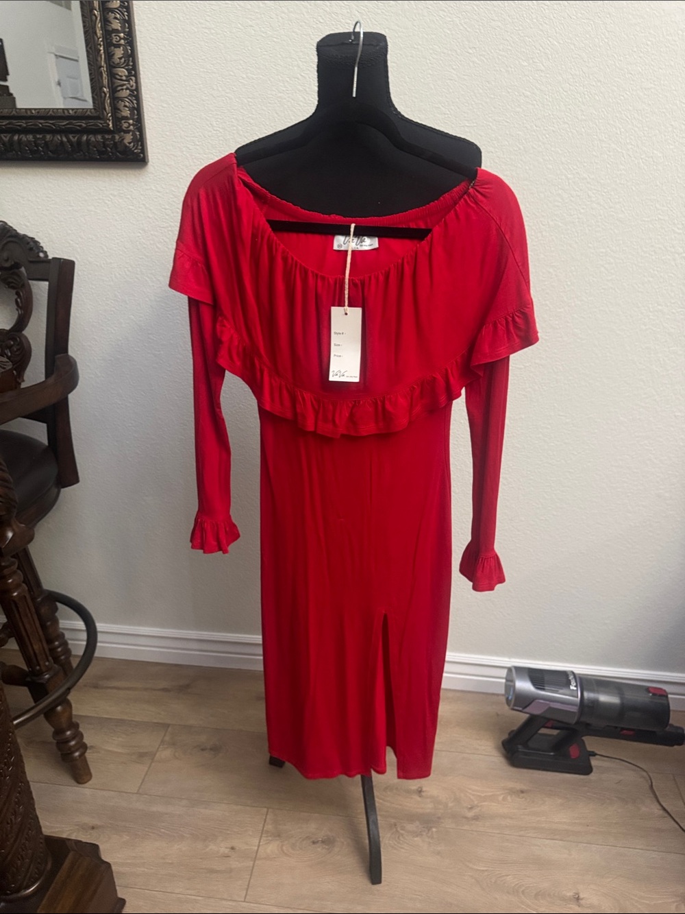 Vava by Joy Han Red Off-Shoulder Ruffle Midi Dress